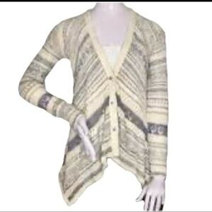 Free People Cream&Gray Striped Cable knit Asymmetrical Buttonup Cardigan WomenXS